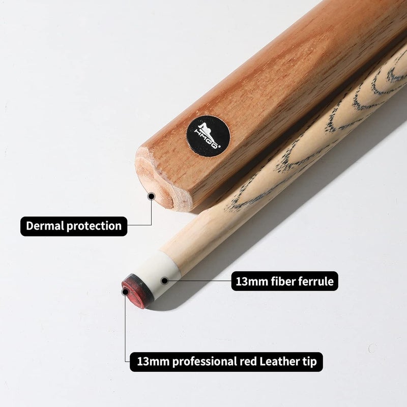 HMQQ 58" One Piece Pool Cue Stick with 13MM Leather Tip, Weight 20OZ Billiards Cue Stick, Pool Stick Set of 4/ Set of 6/ Set of 8 (Black&Natural Wood Color) - Image 3